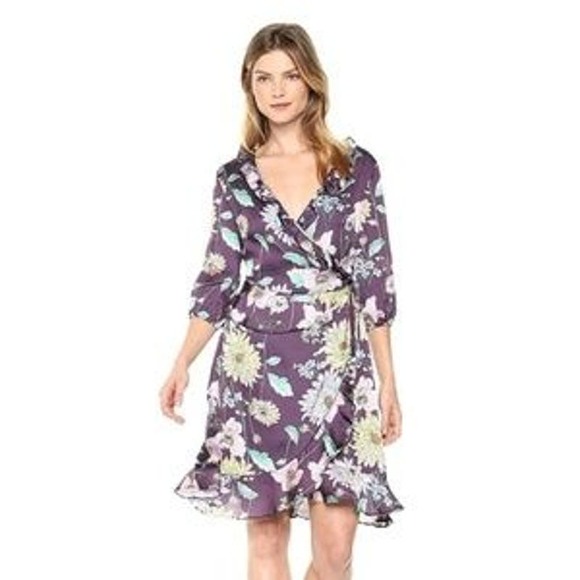 Anthro Ella Moon Dress FLORAL Ruffle Wrap Plum Derby Tea Party Church Modest - Picture 2 of 13